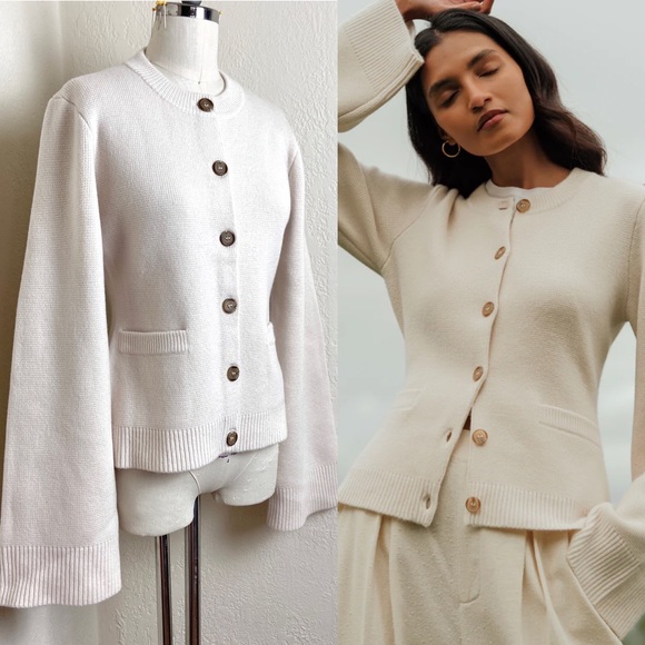$525 Jenni Kayne Cooper Cashmere Blend Cardigan Ivory - Picture 1 of 15